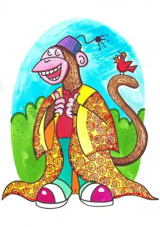 阿尔伯特红毛猩猩穿着时髦的西装和毛衣