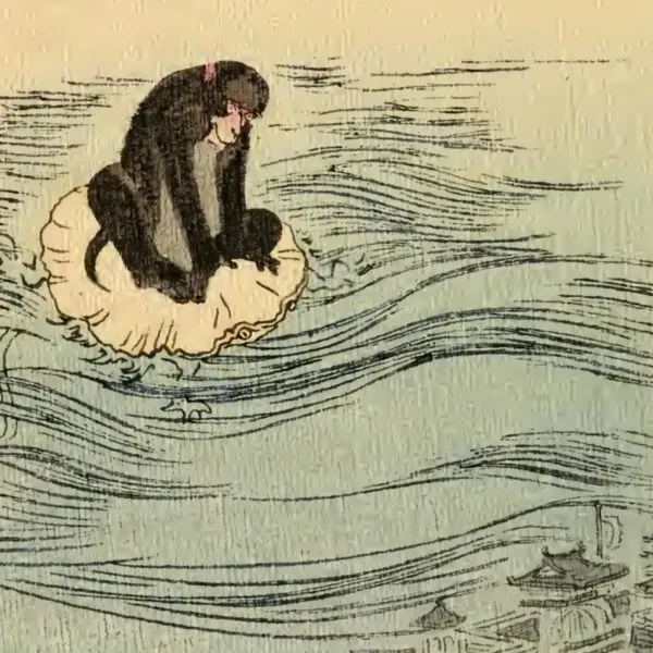 日本故事中的猴子骑水母
